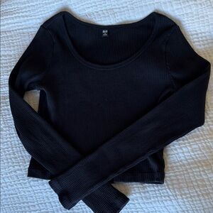 Uniqlo Cotton Cropped Long Sleeve Ribbed Top Navy Size XS